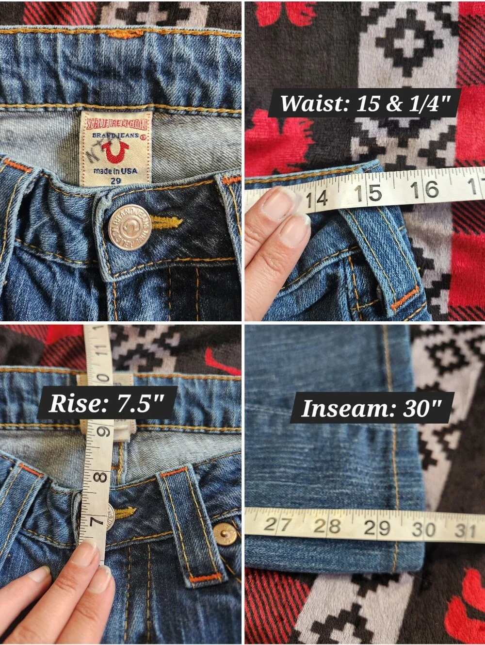 True Religion Joey Low Rise Flare Jeans Signature Stitch Size 29 Y2K USA - Picture 12 of 12